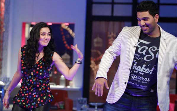 Yuvraj Singh with preity Zinta on a chat show