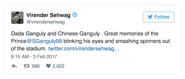 VIrender Sehwag tweet for Sourav Ganguly