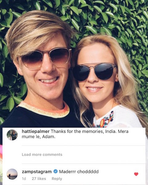 Adam Zampa and his girlfriend tweet