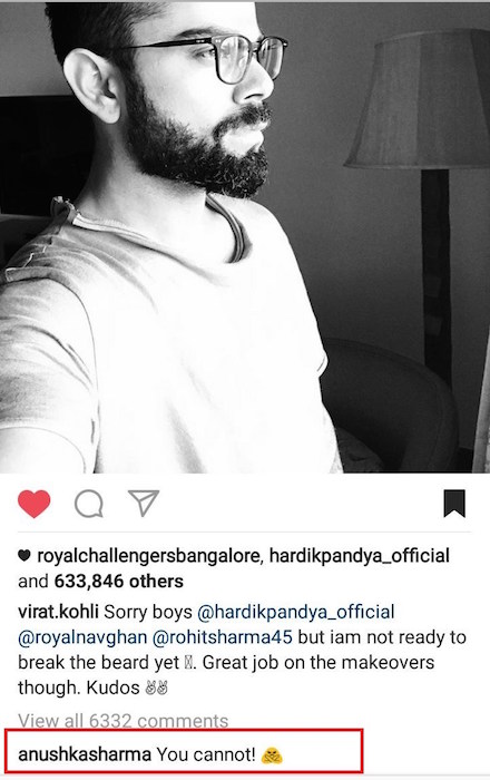 Anushka Sharma comment on Virat Kohli picture