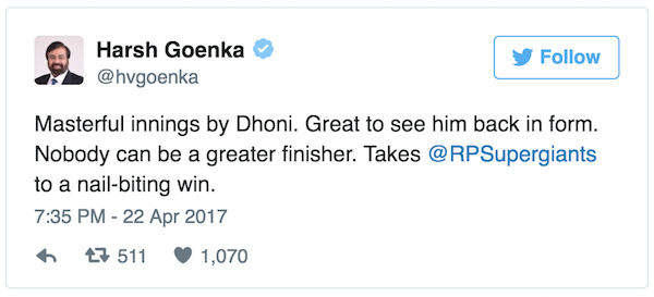 Harsh Goenka RPS tweet