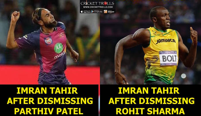 Imran Tahir after taking a wicket against Mumbai Indians