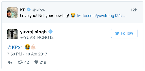 KP and Yuvraj tweet