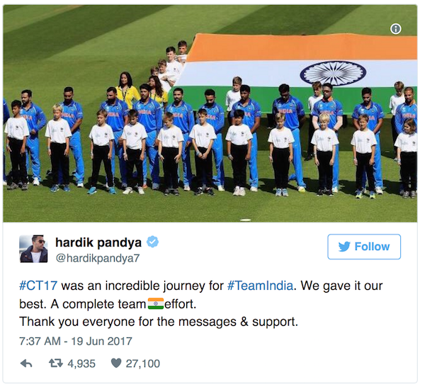 Hardik Pandya actual tweet