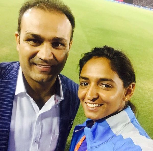 Virender Sehwag and Harmanpreet Kaur