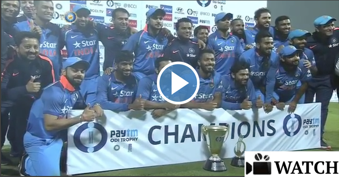 WATCH : Sourav Ganguly handling the winning trophy to Indian skipper Virat Kohli (IND vs ENG ODI Series 2017)