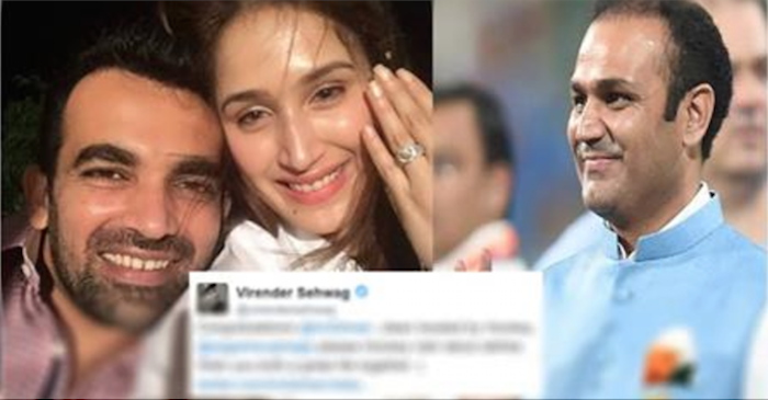 HILARIOUS! Virender Sehwag congratulates Zaheer Khan-Sagarika Ghatge for engagement in most creative way