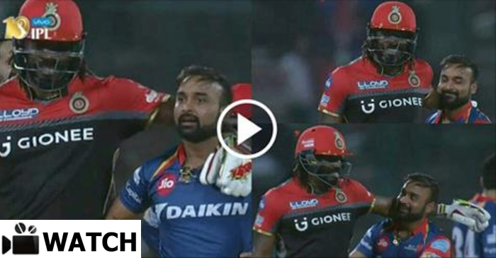 WATCH: Chris Gayle has a friendly wrap around Amit Mishra’s shoulder