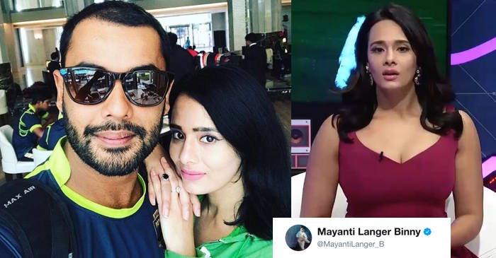 Mayanti Langer reacts after interviewing husband Stuart Binny in KPL 2017