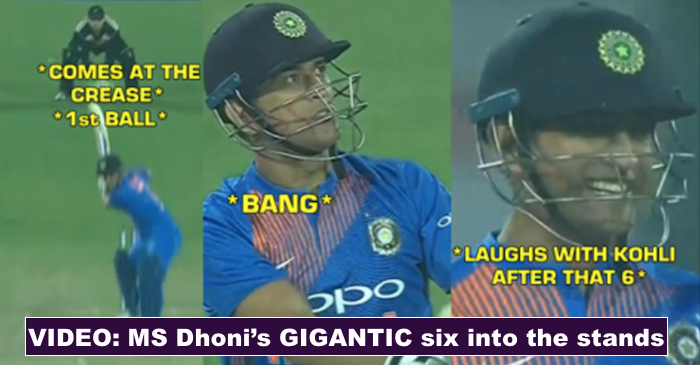 WATCH: MS Dhoni ‘laughs out loud’ after hitting first ball SIX