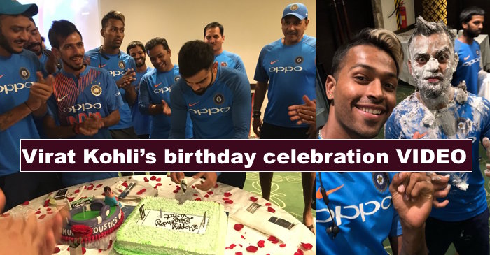 VIDEO: Virat Kohli cuts his birthday cake, gets splashed by his teammates