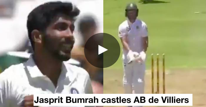 Jasprit Bumrah knocks down AB de Villiers’ stumps to get his first Test wicket