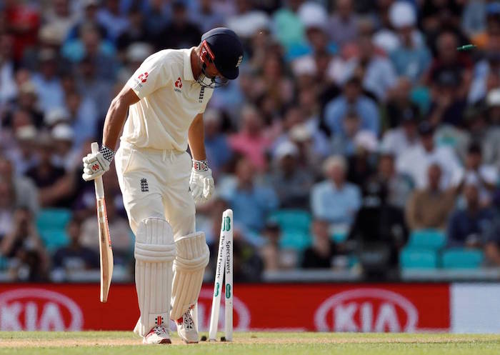 Alastair Cook bowled by Jasprit Bumrah