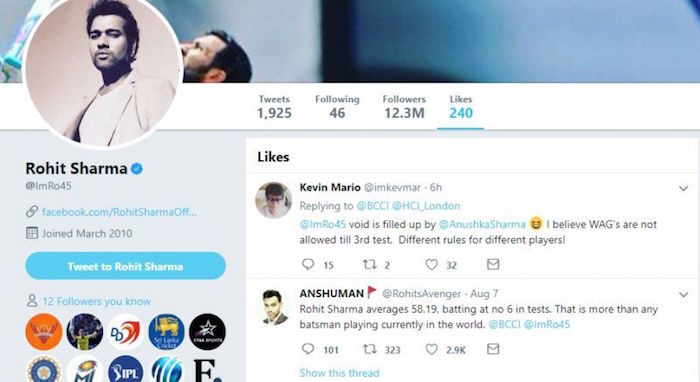 Rohit Sharma liked a tweet