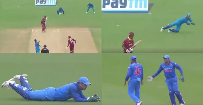 WATCH: MS Dhoni takes a sharp catch to dismiss Kieron Powell