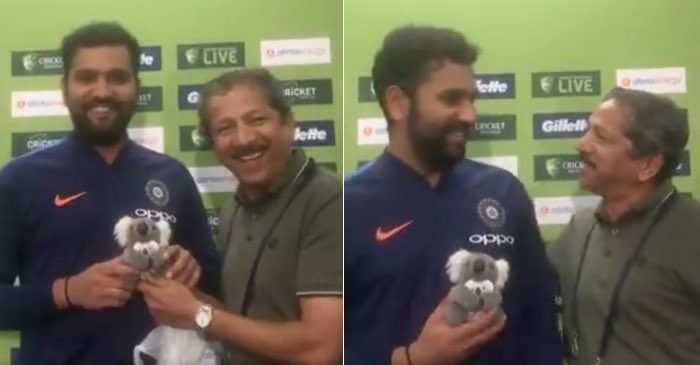 Indian journalist gifts a toy to newly-turned dad Rohit Sharma in Sydney