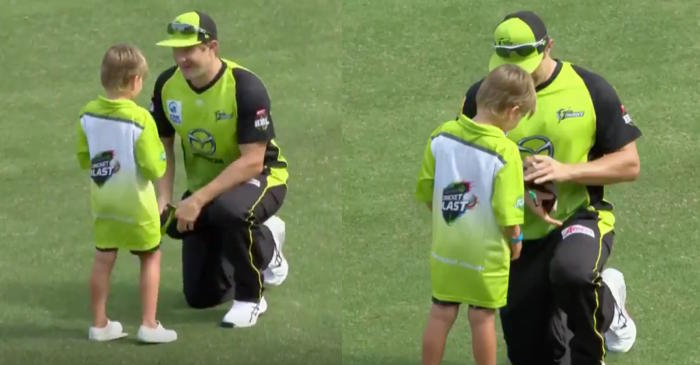 WATCH: Sydney Thunder captain Shane Watson gives an autograph to his son against Adelaide Strikers