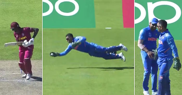 ICC World Cup 2019 – WATCH: MS Dhoni takes a one-handed flying catch to dismiss Carlos Brathwaite