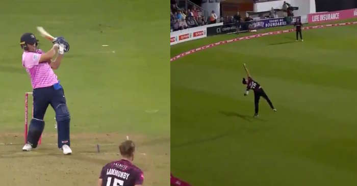 WATCH: Max Waller does a Ben Stokes to dismiss AB de Villers in Vitality T20 Blast