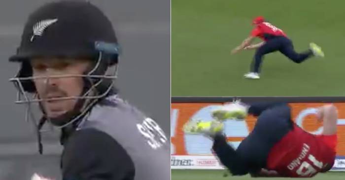 Eoin Morgan takes a screamer as England beat New Zealand in another Super Over