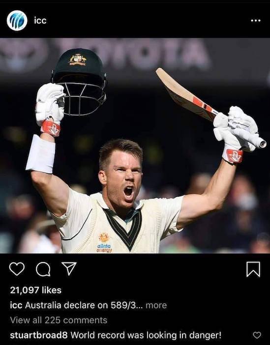 Stuart Broad comment on David Warner 300