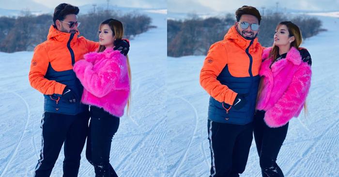 Rishabh Pant and his girlfriend Isha Negi exchange pleasantries during vacation on a snow-clad mountain