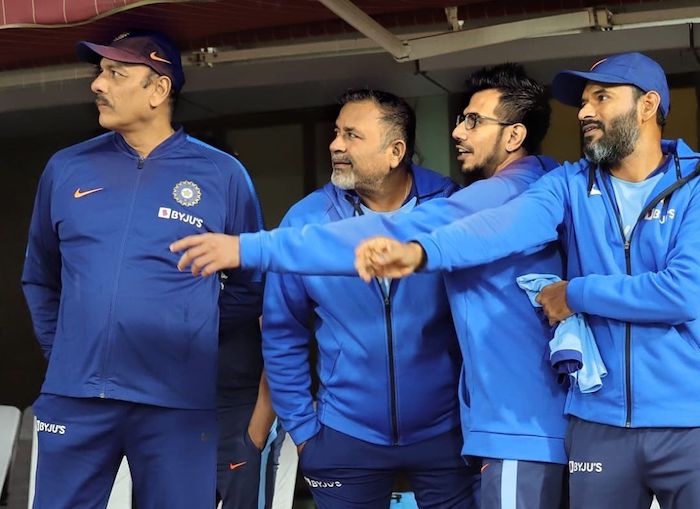 Ravi Shastri, Bharat Arun, Yuzvendra Chahal, R Shridhar