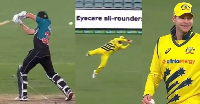 WATCH: Steve Smith grabs a screamer to dismiss Martin Guptill in Sydney ODI