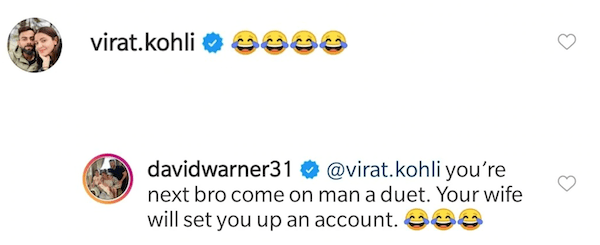 Virat Kohli, David Warner, Instagram