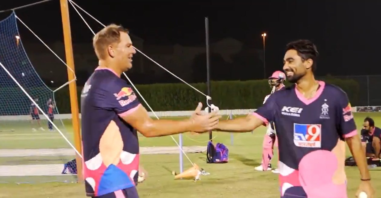 IPL 2020: WATCH – Rahul Tewatia, Shane Warne engage in fun banter during RR’s practice session