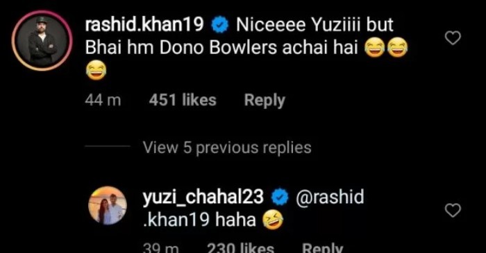 Rashid Khan comment (Instagram)