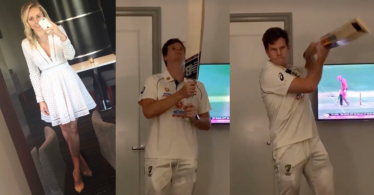 Dani Willis shares a clip of Steve Smith shadow batting inside a hotel room in full Australia jersey