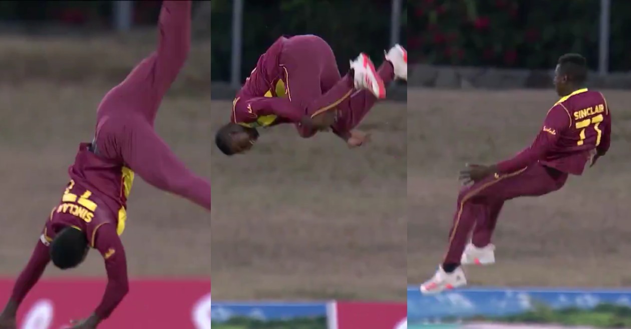 WI vs SL – WATCH: Kevin Sinclair performs a ‘somersault’ after dismissing Danushka Gunathilaka