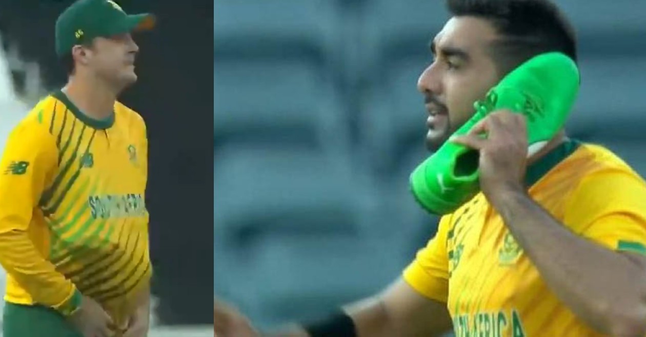 SA vs PAK: WATCH – Tabraiz Shamsi’s ‘shoe-phone celebration’ after dismissing Mohammad Hafeez