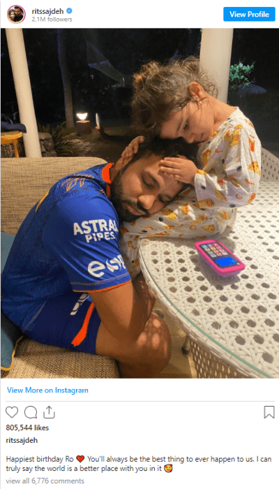 Ritika Sajdeh's post for her husband Rohit Sharma