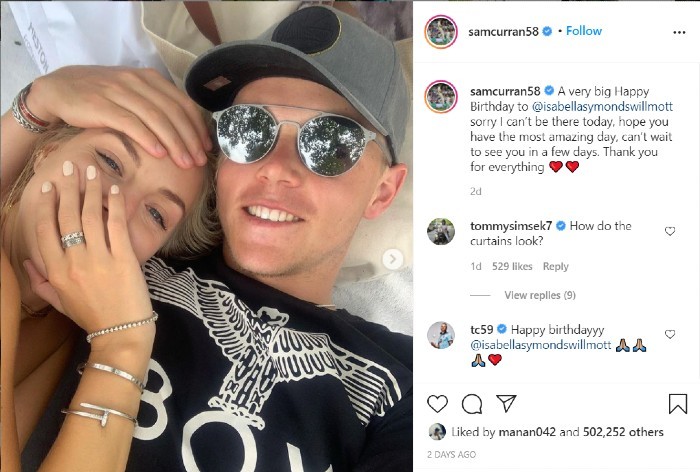 Sam Curran's Instagram Post 