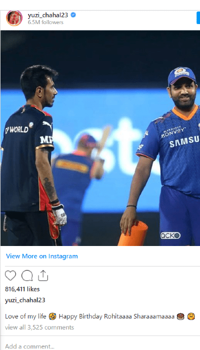 Yuzvendra Chahal's birthday post for Rohit Sharma