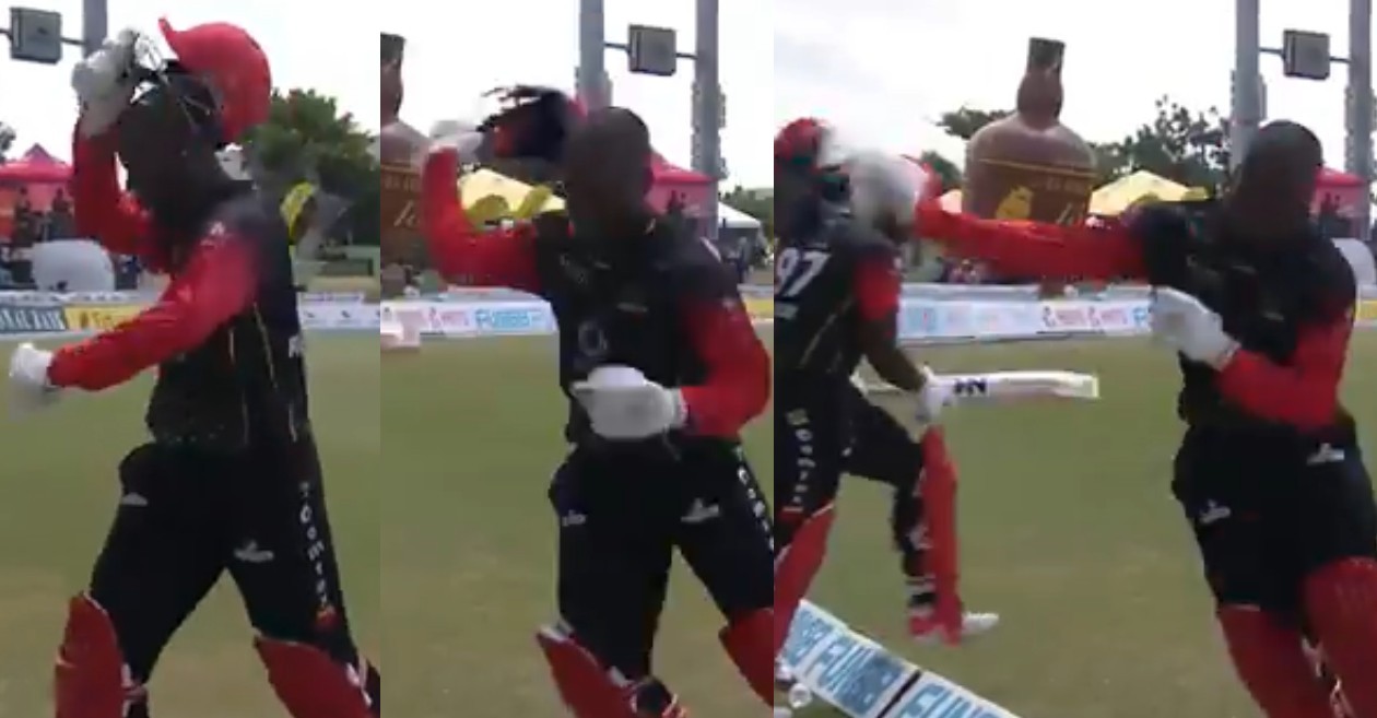 WATCH: Sherfane Rutherford throws away his helmet in frustration after being dismissed run-out in CPL 2021