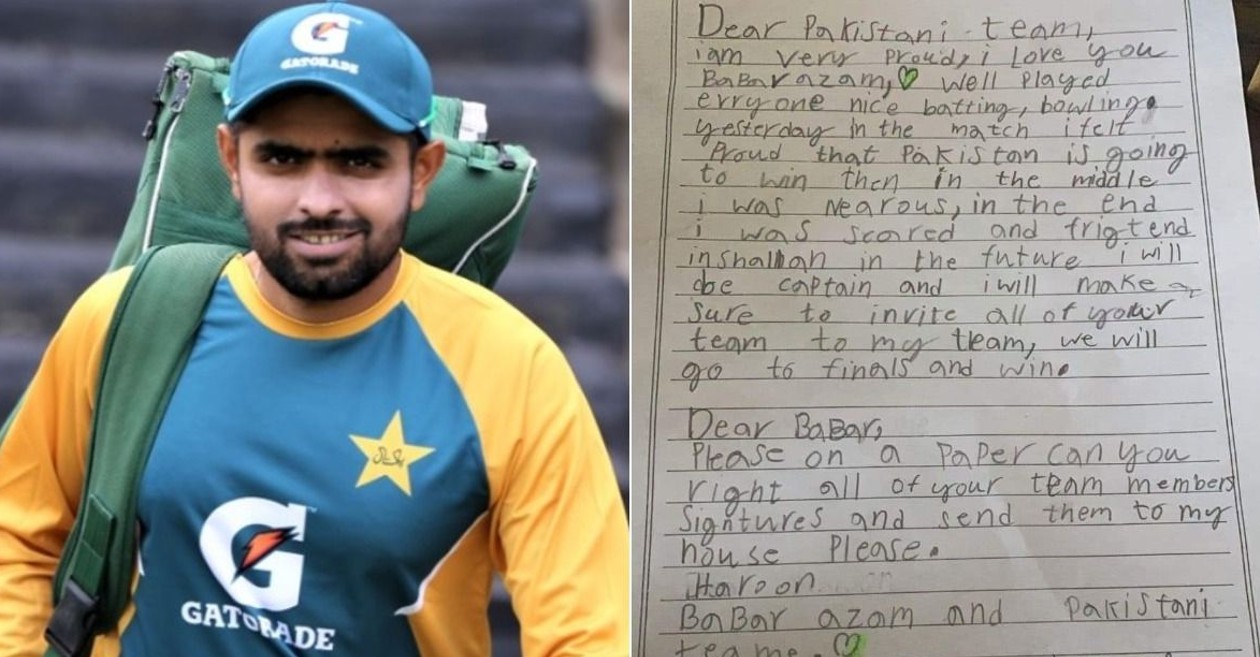 Babar Azam’s reply to a letter by Pakistan’s little fan wins the internet