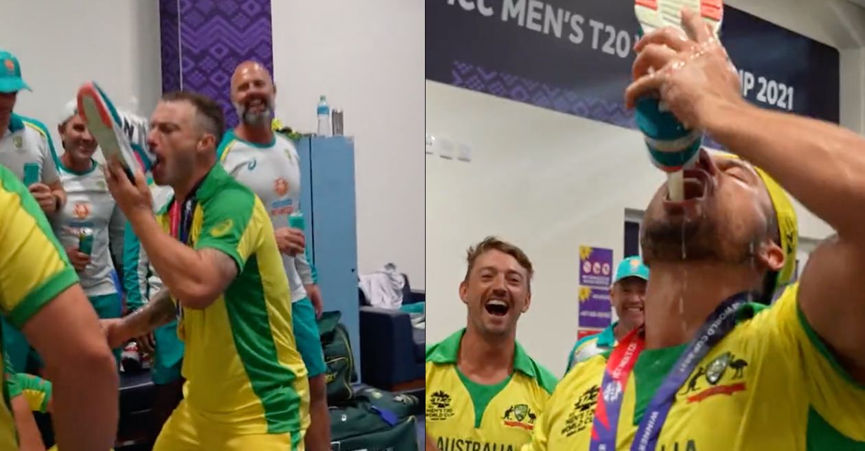 Watch: Australian players drink from shoes to celebrate T20 World Cup 2021 win; video goes viral