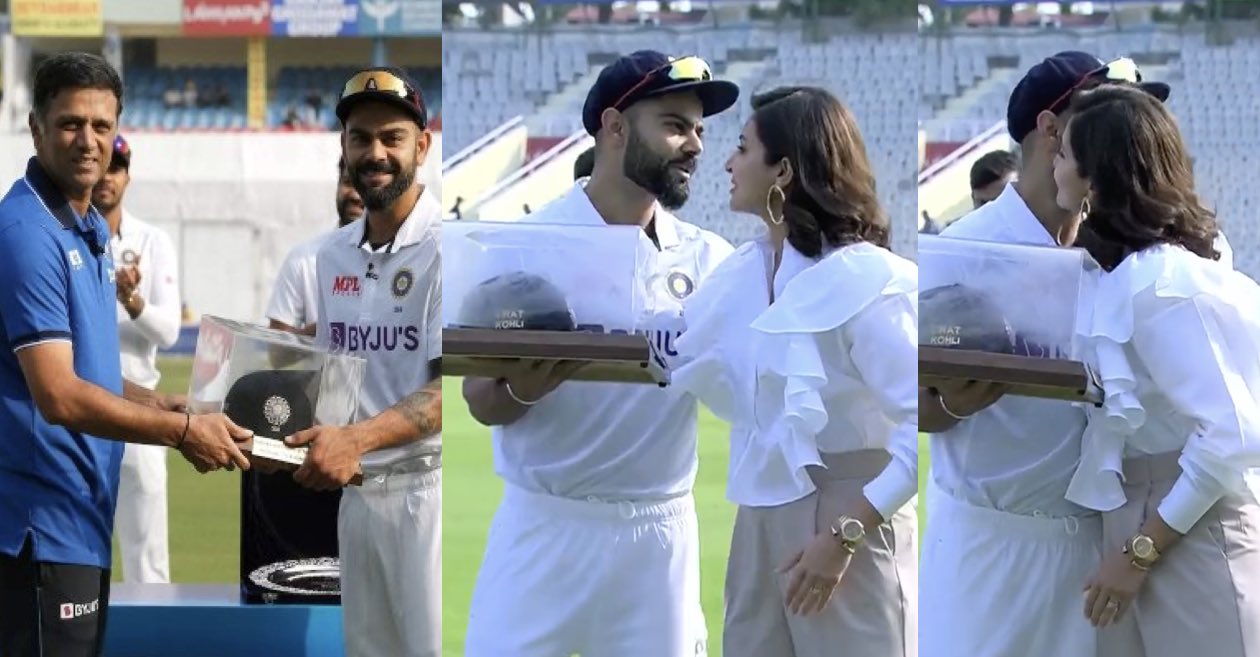 WATCH: Virat Kohli kisses Anushka Sharma after getting his ceremonial cap for the 100th Test