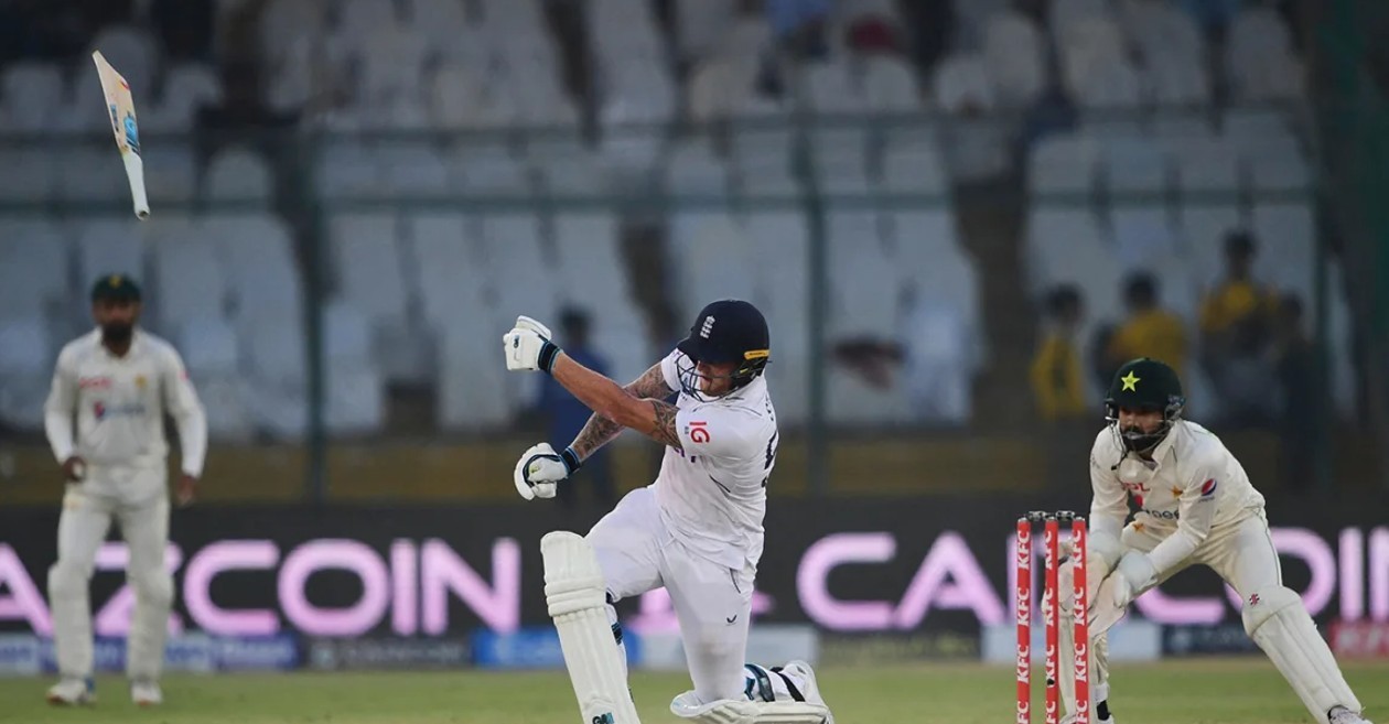 WATCH: Ben Stokes’ bat flies high in the air after slipping out of his hand – PAK vs ENG, 1st Test