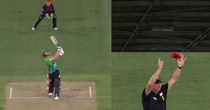 BBL 12 – WATCH: Controversy erupts as Umpire signals six runs twice for balls hitting the stadium roof