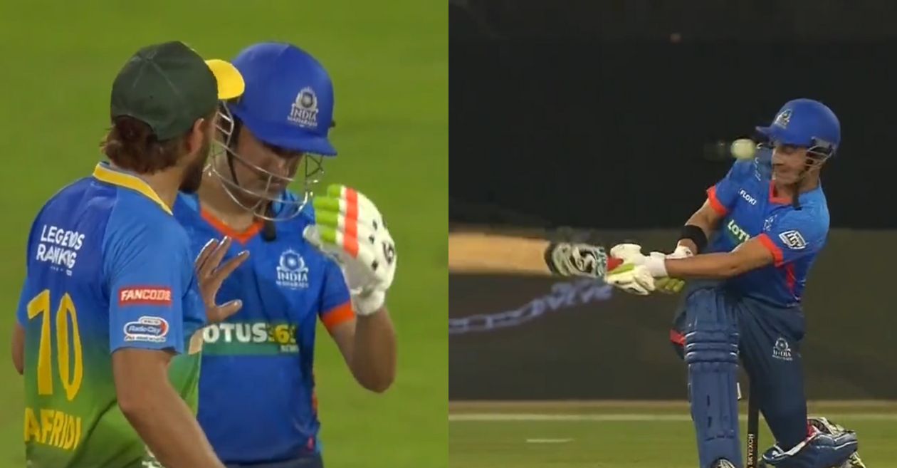 LLC 2023 [WATCH]: Shahid Afridi checks upon Gautam Gambhir after the latter gets hit on the helmet