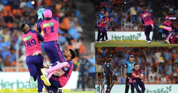 WATCH: Sanju Samson, Shimron Hetmyer, Dhruv Jurel almost collide before Trent Boult’s catch removes Wriddhiman Saha – IPL 2023