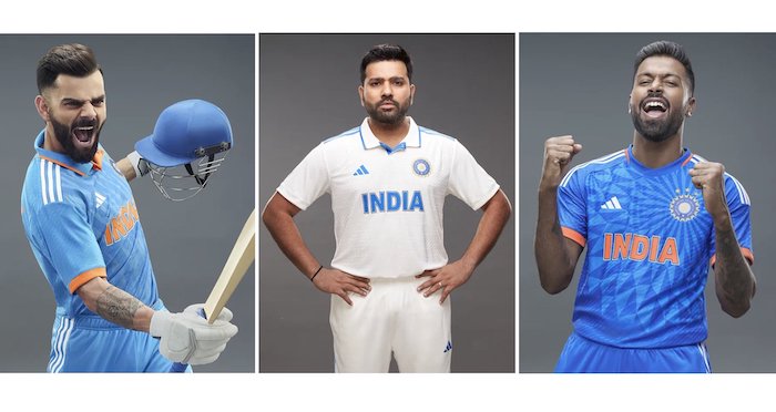 Virat Kohli, Rohit Sharma and Hardik Pandya in Adidas jerseys