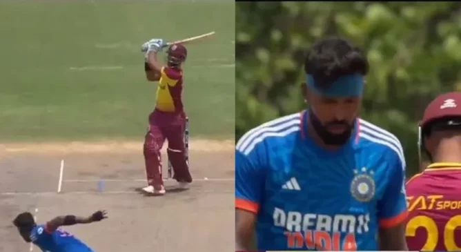 WI vs IND [WATCH]: Nicholas Pooran’s barrage of sixes leaves Hardik Pandya stunned in the series decider