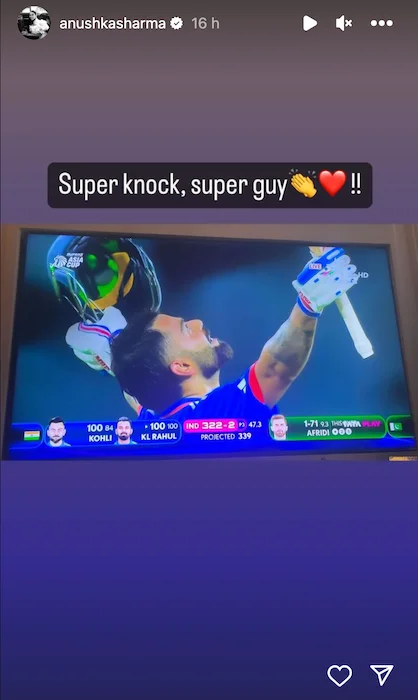 Anushka Sharma Instagram story for Virat Kohli