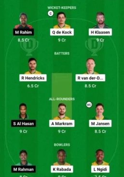 South Africa vs Bangladesh, ODI World Cup 2023, Dream11 Team