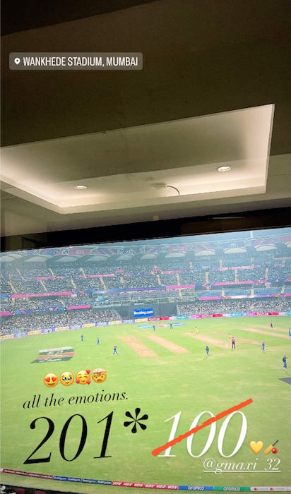 Vini Raman Instagram story for Glenn Maxwell